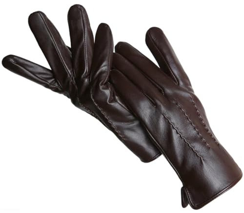 Damen Winter Lammfell Handschuhe Motorrad Fahren Lederhandschuhe Outdoor Einfache Lederhandschuhe, Rindenbraun, 10.5