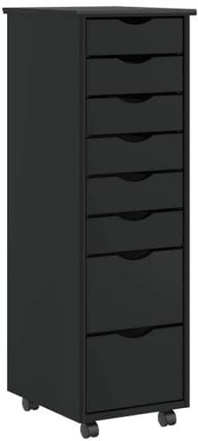 vidaXL Rollschrank mit Schubladen Moss Schwarz Massivholz Kiefer, Kommode, Schubladenschrank, Schreibtischschrank, Aktenschrank, Büroschrank