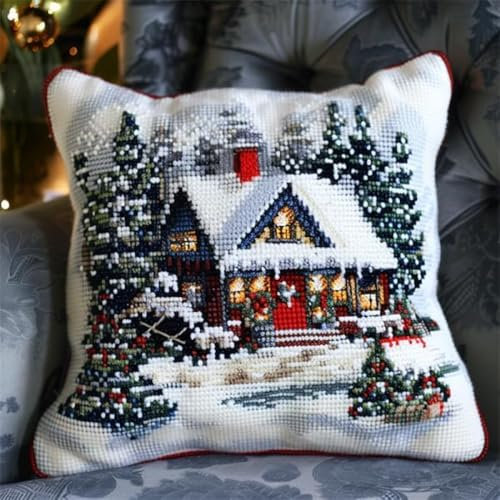 YIJIEHH Kissenbezug Knüpfset Weihnachten, Knüpfkissen Set, Knüpfteppich Zum Selber Knüpf-Sets, DIY Bastelset Für Anfänger Für Die Sofa-Heimdekoration