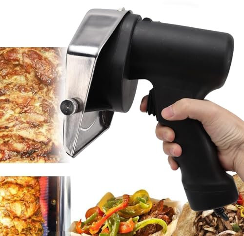 Cplsntaeam 80W Electric Kebab Knife, Commercial Stainless Steel Turkish Shawarma Doner Kebab Meat Slicer, Gyro Cutter with 2 Blades, Adjustable Thickness 0-8mm, for Restaurant, Snack Bar,220v