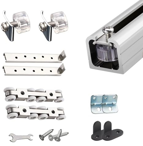 schiebetürbeschlag Bypass-Türbeschlagsatz aus Aluminiumlegierung, Schiebetürschiene für Ober-/Wandmontage, strapazierfähig, versteckte Kastenschiene für klassische(Silver,120in/10ft)