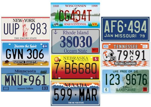 Set di 10 targhe in Metallo per Auto degli Stati Uniti - Repliche di Vere targhe Americane P9