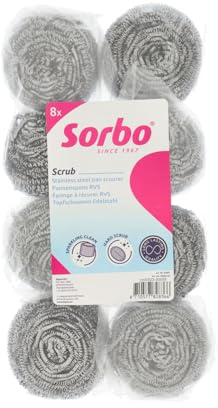 Sorbo RVs – Juego de 8 esponjas de Acero Inoxidable de 40 g – Extra Fuerte y Duradero – para sartenes, Parrillas, hornos, hornos, estropajos metálicos para Limpieza intensiva