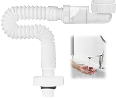 1 1/4 Zoll Raumsparsiphon-Einstellbarer Siphon Waschbecken, Geruchsdichter Flexibler Siphon, Raumsparsiphon für das Badezimmer, Austauschbarer Abwasserrohr
