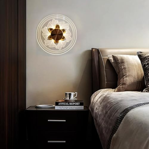 APAKA Wandleuchte LED Innen Moderne, 12W Rund Kreative Acryl Wandlampe 3000K/4500K/6500K, Wandbeleuchtung Nachttischlampe, für Wohnzimmer, Schlafzimmer, Treppenhaus, Flur
