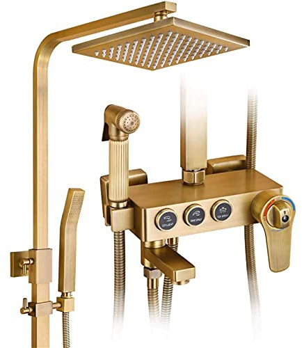 DGYIKRHS Thermostat Shower System Antique Brass Shower Mixer Set Include Shower Head,Hand Held Shower,Booster Nozzle And Faucet,for Bath Shower Adjustable