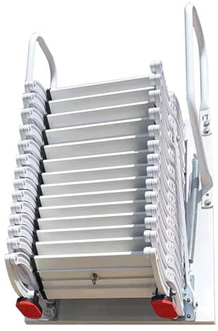 Platzsparende, zusammenklappbare Dachbodenleiter – Wandmontage, Dachbodentreppe, ausziehbares Design für den Innen- und Außenbereich, unterstützt 300 kg, praktische und zugängliche Lösung