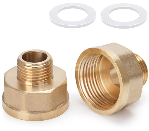 2 adaptadores reductores AG/IG de latón de 1/2 macho a 1 hembra | Rosca hembra de 1 a rosca macho de 1/2 | Conversor de conexión de tubería duradero con sello de goma para sistemas de agua/gas