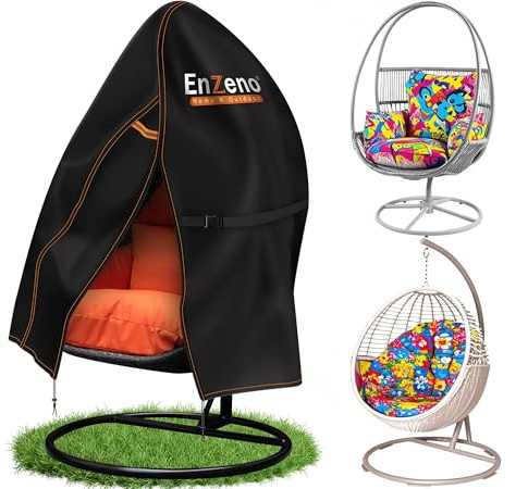 Enzeno Egg Chair Cover Waterproof,Outdoor Hanging Egg Chair Cover with Buckle Strap,Single Seat Cocoon Swing Egg Chair Covers for Garden & Patio 300D Heavy Duty 190x115cm Black | Single Egg Swing Chair Cover with Buckle Strap,Wicker Patio Hanging Egg Chair Covers,Veranda Cocoon Egg Chair Rain Covers