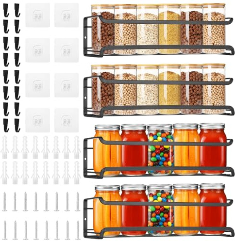 Vuxava Porta Spezie per Cucina 4 Pezzi, Portaspezie da Appendere Salvaspazio, Portaspezie da Parete Metallo, Mensola Porta Spezie per Barattoli, Organizer Cucina e Dispensa