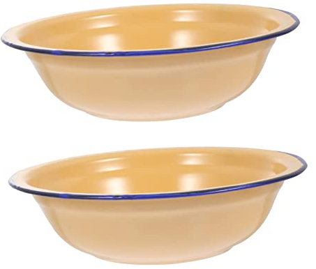 GALPADA Ciotole in Smalto Design Semplice Colore Giallo Vintage Spesse e Pratiche, Set da 2 Pezzi per Ristorante e Hotel