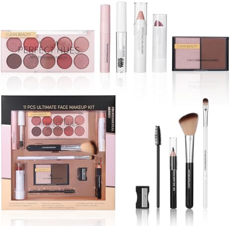 All in one Makeup Set - Cosmetic Make Up Starter Kit with Eyeshadow Palette, Mascara, Lipstick,Eyeliner Pencil - Make up Full Kit for Teenager Girls,Make-up Set for Women, with 3PCS Brushes