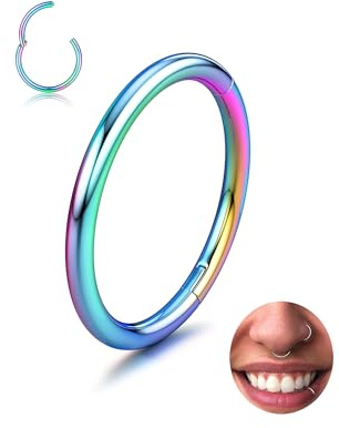 316L Stainless Steel Rainbow 18G Nose Ring Hoops Septum Piercing 8mm