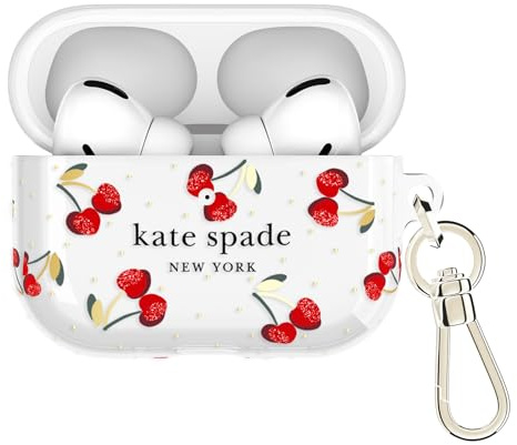 Kate Spade New York AirPods Pro 3 Protective Case with Keychain Ring Clip - Cherry Dot, Compatible with AirPods 3rd Generation