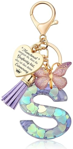 Luzzxfa Schlüsselanhänger Mädchen Lila - Buchstabe Anhänger Schmetterling Schlüsselanhänger Personalisierte Geschenke-Glücksbringer Keychain-Weihnachten Geschenk für Frauen, Kinder, Freundin, Mutter