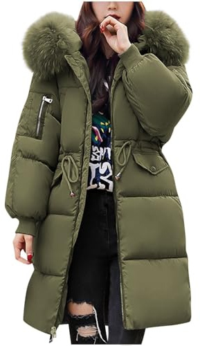 Jmwedia Winter Jackets for Women UK Quilted Down Long-Lenght Puffer Coat Ladies Lightweight Waterproof Jacket with Fur Hood Plus Size Slim Trench Coat Warm Outwears