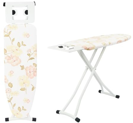 GREENSAPPIRE Ironing Boards 110x30cm Adjustable Heights Folding Ironing Board with 6 Heights (66–77cm), Lightweight Iron Board with Cotton Cover, Non-Slip Feet & Iron Rest (Flower)