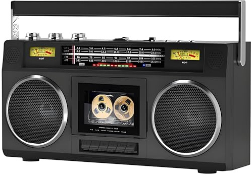 TYH Boombox Portatile con Lettore di Cassette da 40 W, Radio Portatile con 4 Altoparlanti Grandi, Porta Aux da 3,5 mm, 6000 mAh, Radio con Cassette AM/FM/SW1/SW2, Radio Stereo