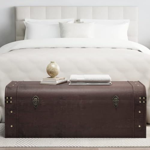 AJJHUUKI Treasure Chest with Latches Dark Brown 110x50x39.5 cm Plywood-Furniture,Cabinets & Storage,Storage Chests