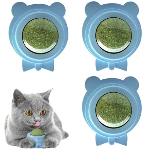 Goowafur Katzenminze Ball Für Katzen An Der Wand,3 Stück Haftende Katzenminze Bälle Für Die Wand - Kaugummi Mit Silberrebe Leckerbissen Für Innen Und Außen | Für Spiel Und Bereicherung Innen Außen