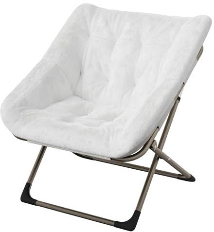 Sillon Plegable Sillon Para Salon Dormitorio Relax Moon Silla Portátil Sillons De Lectura De Metal, Estructura De Acero y Piel Sintética Suave Reposacabezas Alto Respaldo Alto Capacidad 136 Kg Peluche