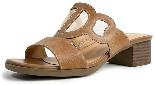 JOMIX Sandales Femme Ouvertes Élégantes Mules Confortables À Petit Talon Bloc Style Casual Chic pour Quotidien Bureau et Vacances Camel 39