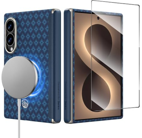 BENKS Magnetiskt Skal för Samsung Galaxy Z Fold 8 med Härdat Glas | Ultratunt Kevlar-Skal i Aramidfiber, Kompatibelt med MagSafe, Gångjärnsskydd, Starka Magneter och Bekvämt Grepp