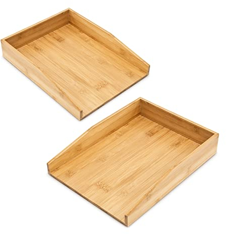 Relaxdays 2 x Briefablagen Bambus, Schreibtischablagen für A4 Papier, Dokumente, stapelbar, HxBxT: 6 x 25 x 34 cm, Natur