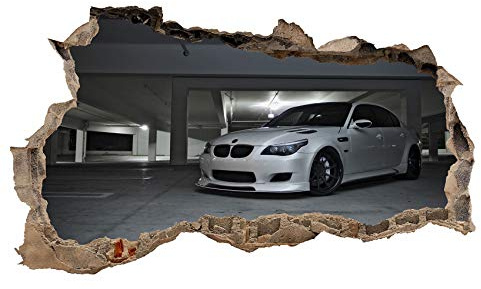 3D Wandtattoo Mauerloch Wandsticker Wandaufkleber Durchbruch Auto Motorrad Kfz selbstklebend H 60 x B 100 Schlafzimmer Wohnzimmer (WL13)