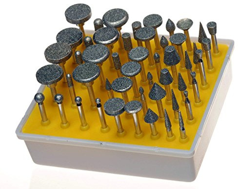 Chiloskit Lot de 50 fraises de polissage rotatives à tige de 1/8 avec revêtement diamant pour bijoux et accessoires Dremel