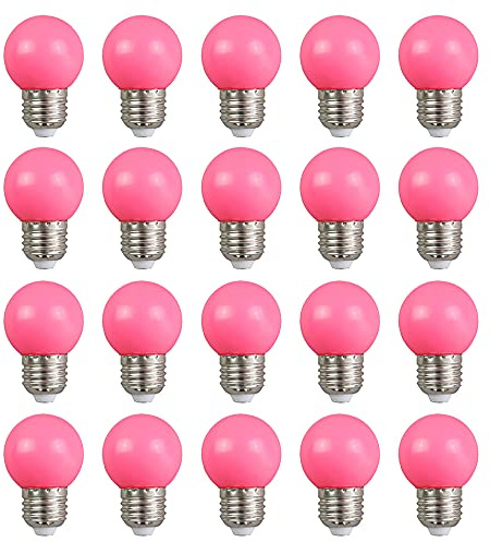 Farbige 2W E27 G45 LED Leuchtmittel, e27 Beleuchtung Glühbirnen, bunte glühbirnen für Hochzeit Halloween Weihnachten Party Bar, Wasserdichte Lichterkette für Innen und Außen Bereich, Rosa 20 Stück