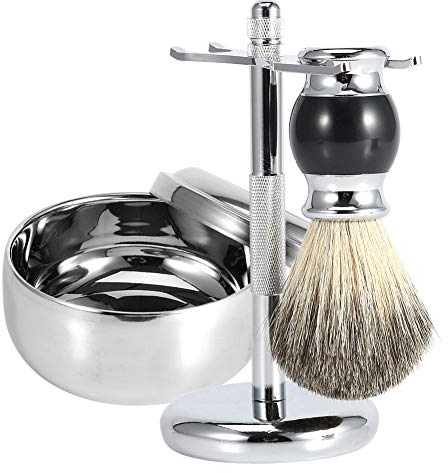 Kit di strumenti da barba da uomo professionale per barba da barba Stand Holder + Pennello per capelli in finto tasso + kit di ciotole per sapone in lega, set per cura dei baffi