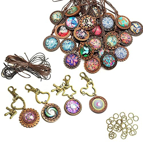 DAHI berlock bricka infattning med glas cabochon retro glaskupol pysselset för gör-det-själv souvenir diild medaljong halsband gåva smyckestillverkning ... (trä plus)