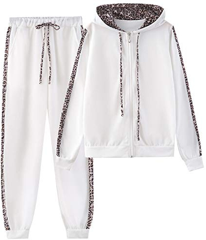 amropi Women's 2 Piece Tracksuit Sweatsuits Sets Hoodie Sweatshirt and Jogging Sweatpants Suit White, XXXL