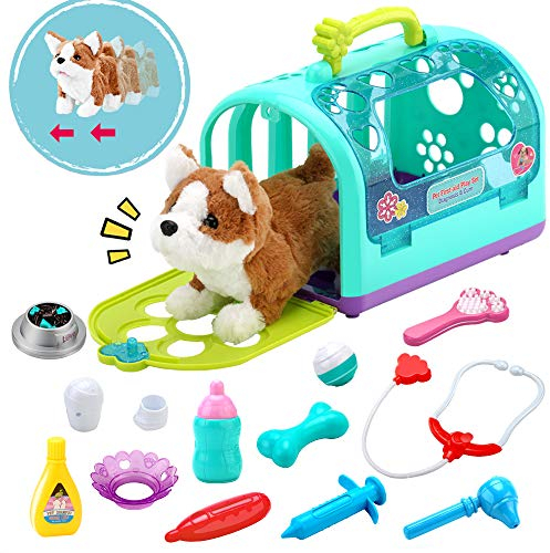 Sotodik 15 Stück Tierarzt Spielset Tierarztkoffer Rollenspiel mit Spielzeug Doktorkoffer Arzt Zubehör mit Elektronisch Hund und Transportkäfig für Kinder Mädchen Junge