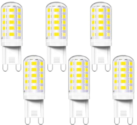 Akynite Bombilla G9 LED 4W Luz Fría 6000K, 400LM, 33 SMD LEDs, Equivalente a Halógena G9 40W 33W, No Regulable, LED Casquillo G 9 230V para Luz Espejo de Baño, Luz de Pared Interior, pack de 6