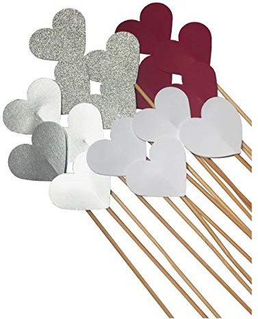 Unser schönster Tag 50 Steckherzen zur Hochzeit Dekoration SH001 - Bordeaux, Silber