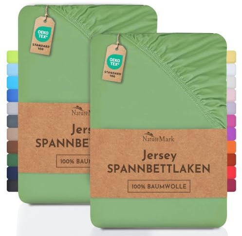 NatureMark 2er Pack Jersey Spannbettlaken, Spannbetttuch 100% Baumwolle in vielen Größen und Farben MARKENQUALITÄT ÖKOTEX Standard 100 | 140 x 200 cm - 160 x 200 cm - Jade