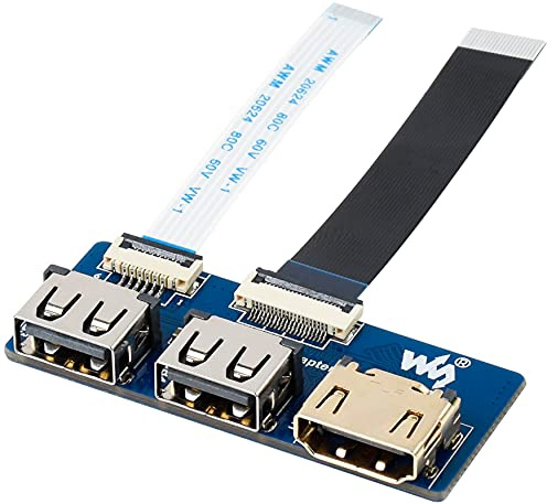 Adaptateur USB HDMI pour Waveshare CM4-IO-BASE, Convertisseur USB 2.0 vers HDMI avec 2×USB 2.0 Ports, 1×HDMI Ports, 1×USB 2.0 FFC Connecteur, 1×HDMI FFC Connecteur