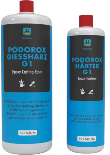 Epoxidharz Gießharz mit Härter | 3 kg PODOROX G1 | glasklar und geruchsarm | Zum Gießen | glasklar und transparent | Komplett für Anfänger und Profis | Epoxidharz Resin Set | Epoxyharz| Resin Set