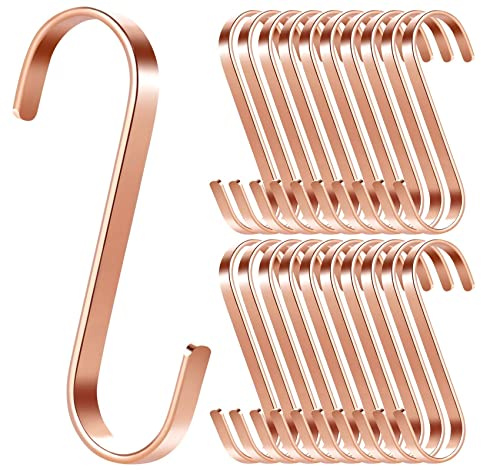 20Pcs S Haken zum Einhängen Flach,Edelstahl Haken,Küchenhaken S-förmige Multifunktions für Aufhängen Küchengeräte Handtücher Kleidung Garderobe Pflanzen Gartengeräte-Bis 10kg Belastbar,Roségold