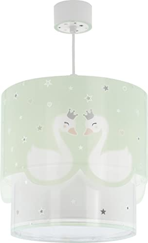 Dalber Lampe kinderzimmer, kinderlampe Pendelleuchte Hängelampe, Deckenleuchte Kinder, Deckenlampe kinderzimmer Sweet Love Schwan Gänse Tiere Grün, 61712H, E27