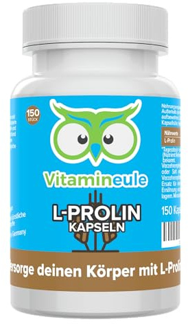 L-Prolin Kapseln - hochdosiert 500 mg - bioaktiv & vegan | Produktion in Deutschland - ohne Zusätze & laborgeprüft - Kapseln statt Tabletten & Pulver - Aminosäure - Vitamineule®