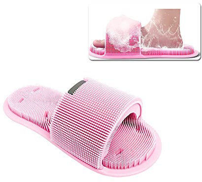 Ygapuzi Shower Foot Scrubber - Soft Silicone Cleaner With Non-Slip Suction Cups, Exfoliating Dead Skin Massager Slipper to Improve Circulation & Soothe Tired Feet for Unisex Adults - 1pcs (Pink)