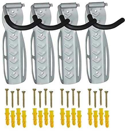 Relaxdays Soportes Bicicleta Pared, Set de 4, Plegables, Ganchos Bici, 26 x 11,5 x 13,5, hasta 25 Kg, Vertical, Gris