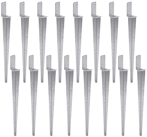 TRIBECCO 16x Universeller Pfostenträger zum Einschlagen L, Pfostenträger Feuerverzinkt Einschlaghülse Pfostenträger Bodenhülse Einschlagbodenhülse Pfosten Anker Stahl Silber (16, 50x600)