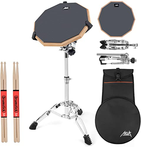 Drum Practice Pad Set AKLOT 12 Kieselgel Übungspad mit Snare Ständer Rucksack Drumsticks für erwachsene Kinder