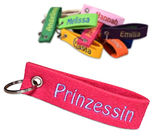 polar-effekt Schlüsselanhänger aus Filz mit personalisiertem Stick - Farbe Pink - Wunschtext gestickt - für Auto und Haustürschlüssel - individuelle Schlüsselband Geschenkidee - jung und alt
