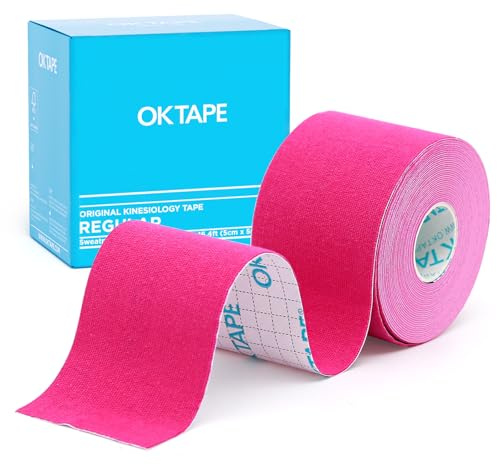 OK TAPE Kinesiology Tape, Regular Original Cotton Elastic Athletic Tape for Support and Recovery, Sports Tape, 2in×16.4ft Uncut Roll - Pink