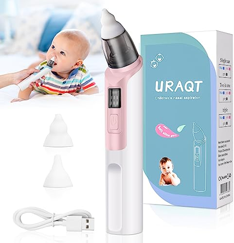 URAQT Aspiratore Nasale Elettrico, Aspiratore Nasale Neonato con 6 Livelli di Aspirazione, Aspiratore Naso Neonato con 2 Punte in Silicone per Neonati Bambini Piccoli Neonati(Rosa)